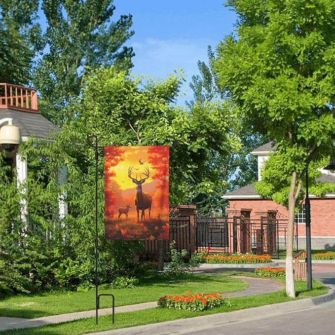 Autumn Deer Garden Flag 12x18 In Double Sided Yard Flags Lawn Sign Decor No Flagstand
