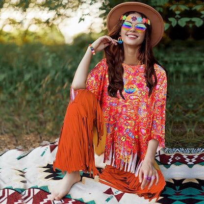 5 Pcs Hippie Costume Accessories Set Women, 60s 70s Party Dressing Accessory Peace Sign Necklace Party Decorations for Party