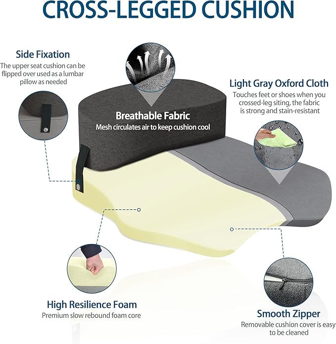 Seat Cushion for Office Chairs - Cross Legged Yoga Meditation Cushion Floor Pillows Yoga Enthusiasts Chair Cushion for Adults Long Sitting, Detachable of 2 PCS