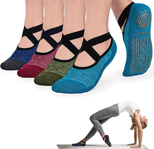 Ozaiic Yoga Socks for Women Non-Slip Grips & Straps, Ideal for Pilates, Pure Barre, Ballet, Dance, Barefoot Workout