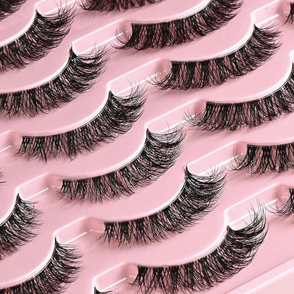 Lashes False Eyelashes Wispy Cat Eye Lash Strips Fake Mink Eyelash Natural Look 14 Pairs Fluffy Demi Wispies Strip Lashes Pack 8-14mm Short Cateye Full Pestañas for Women