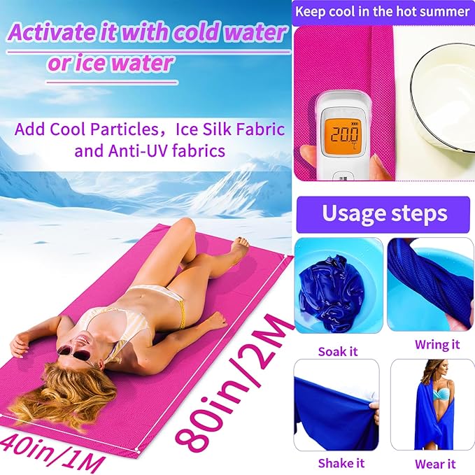 Cooling Oversized Towel Microfiber Thin Towel for Beach/Neck/Face Cool Down 80"x40"Sun Protection Ice Large Navy Blue Swimming Quick Dry Absorbent for Travel/Family/Pool/Outdoor/Yoga/ Gym/Working out