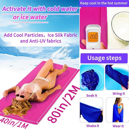 Cooling Oversized Towel Microfiber Thin Towel for Beach/Neck/Face Cool Down 80"x40"Sun Protection Ice Large Navy Blue Swimming Quick Dry Absorbent for Travel/Family/Pool/Outdoor/Yoga/ Gym/Working out