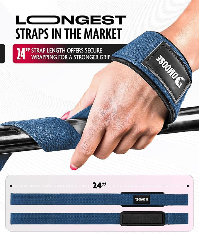 DMoose Fitness Lifting Straps 24" (Pair) - 5mm Padded Durable Wrist Straps for Weightlifting & Powerlifting - Cotton Lifting Strap with Silicone Grip for Men & Women - Deadlift Strap for Gym Workout