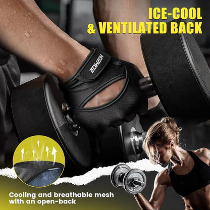 Ventilated Weight Lifting Gloves, Thick Padded Gym Gloves with Full Palm Protection & Grip & Shock Absorption for Women & Men's Fitness Training