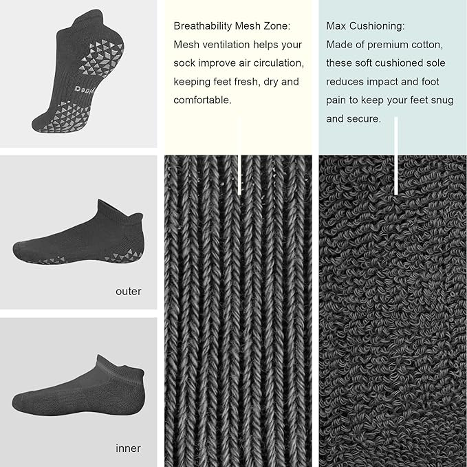 Hylaea Unisex Non Slip Socks with Grip for Yoga, Hospital, Pilates, Barre | Ankle, Cushioned