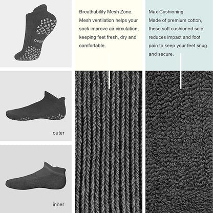 Hylaea Unisex Non Slip Socks with Grip for Yoga, Hospital, Pilates, Barre | Ankle, Cushioned