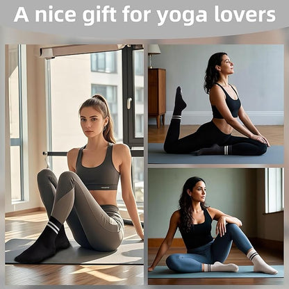 Raylarnia Tall Pilates Socks with Grips for Women, Yoga Crew Non-Slip, Grippy Ankle Barre Sock, Hospital Sticky Socks 5 Pairs