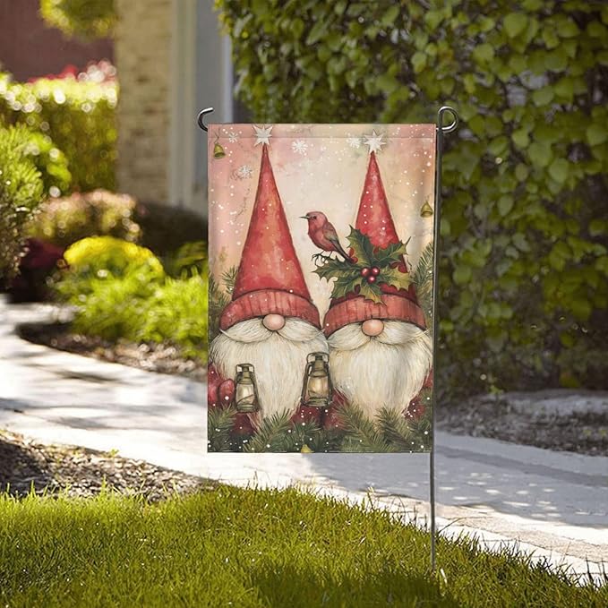 Gnomes Two Red Garden Flag 12x18 In Double Sided Yard Flags Lawn Sign Decor No Flagstand
