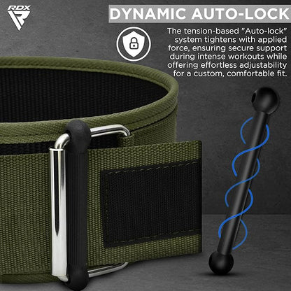 RDX Weight Lifting Belt - AUTO LOCK 4” Premium Adjustable Gym Belt for Olympic Cross Training - Support for Men Women Functional Fitness Workout - WOD Powerlifting Bodybuilding Weightlifting Deadlift