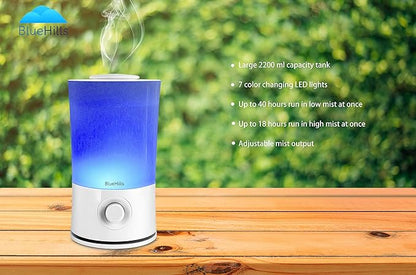 BlueHills Premium 2000 ML XL Large Essential Oil Diffuser Aromatherapy Humidifier for Large Room Home 40 Hour Run Huge Coverage Area 2 Liter Extra Large Capacity Huge Diffuser High Mist White E001