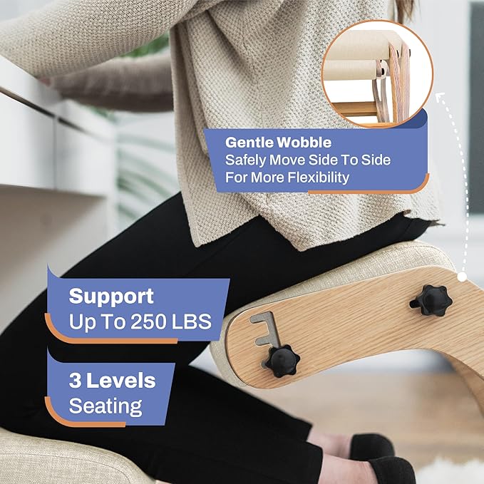 Ergonomic Kneeling Chair with Adjustable Seats - Knee Chair for Posture Correction & Kneel Rocking Stool for Desk - Back Pain Relief and Support for Home and Office - 5 Years Brand Warranty
