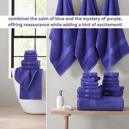 LANE LINEN 100% Cotton Bathroom Towels Set - 24 Pcs - Absorbent, Ideal for Guest, Spa & Daily Use - 2 Bath Sheets, 4 Bath, 6 Hand Towels, 8 Washcloth, 4 Fingertip - Ideal for Boys & Dorm - Blue Irish