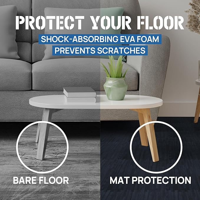 Yes4All 48SQ.FT Wood Grain Puzzle Exercise Mat Protective Flooring, EVA Interlocking Foam Floor Tiles with Border for Home