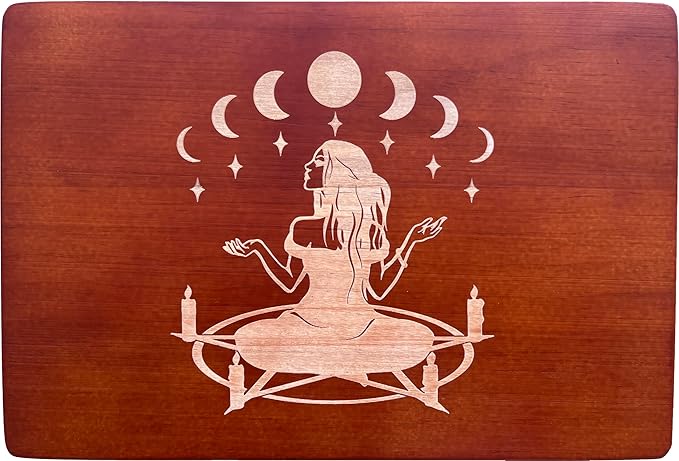 Altar Table, Meditation Table, Small Altar Table, Wooden Witch Altar, Wiccan Alter Table, Buddhist Shrine, Engraved Witch Pentacle with Surrounding Candles on Table Top, 12 × 8 inches