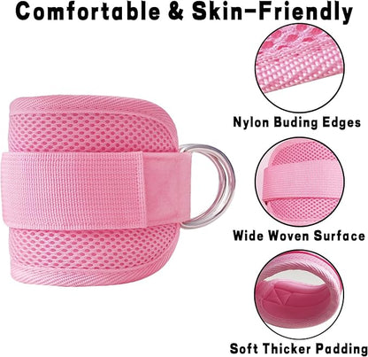 Fitness Ankle Straps for Cable Machines, 2 Pack Comfortable Adjustable Padded Ankle Wrist Cuffs, Kickback Glute Workouts for Men Women, D-Ring Leg Straps with Neoprene Padding