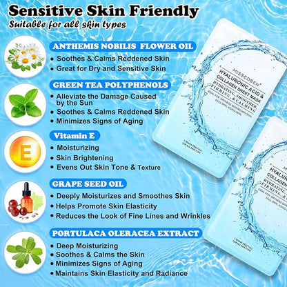 Collagen Face Mask Skincare For Women Hyaluronic Acid Moisturizing Firming Calming Hydrating Pore Treatment Anti-Aging of Different Ages and Skin Types Urban Beauty Secret 25 PCS
