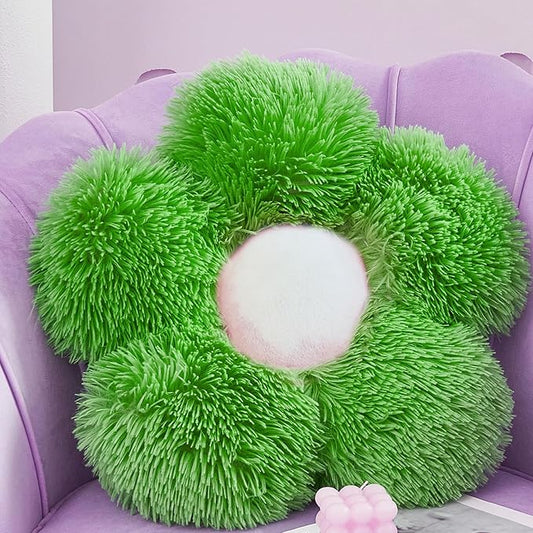 MorroMorn Flower Pillow Shaped Throw Pillows, 20" Floor Pillow Butt Cushion - Fluffy Shaggy Daisy Floral Decorative Pillows for Bed Couch Sofa Chair Cute Plush Faux Fur Room Decor (Green)