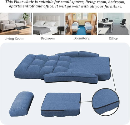 Adjustable Floor Chair for Adults with Back Suppor,5-Position Folding Lazy Sofa with Pillow, Gaming & Meditation Chair with Breathable Fabric - for Living Room, Bedroom, Office,Balcony (Blue)
