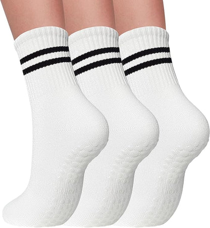 3 Pairs Pilates Socks with Grips for Women Non Slip Grip Socks for Yoga Barre Hospital Workout