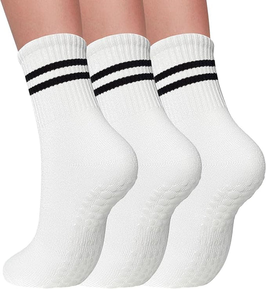 3 Pairs Pilates Socks with Grips for Women Non Slip Grip Socks for Yoga Barre Hospital Workout