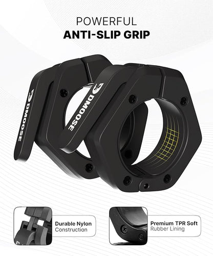 DMoose Fitness Barbell Clips 2 Inch (Pair) - Quick Release Olympic Barbell Clamps & Collars with Anti Slip TRP Grip for Secure Weightlifting and Powerlifting - Weight Clips for Bars at Home or Gym