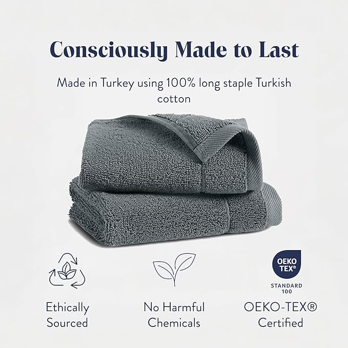 Brooklinen Super-Plush Turkish Cotton Washcloths Set of 2 Cotton, 820 GSM, Highly Absorbent, Machine Washable, Perfect for Home & Bathroom (13" x 13", Graphite Gray)