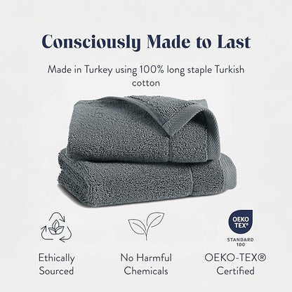 Brooklinen Super-Plush Turkish Cotton Washcloths Set of 2 Cotton, 820 GSM, Highly Absorbent, Machine Washable, Perfect for Home & Bathroom (13" x 13", Graphite Gray)