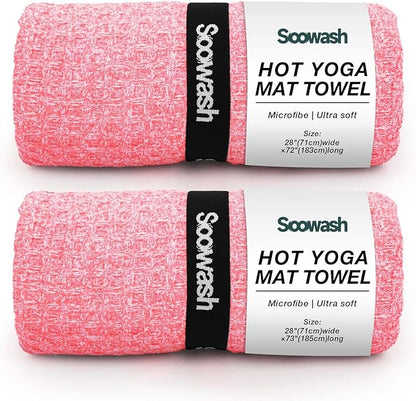 2 Pack Hot Yoga Towel Yoga Mat Towels Non Slip for Hot Yoga Stickyfiber Microfiber Quick Dry Soft Absorbent with Corner Pockets Cover Bikram Pilates Exercise Fitness 28" X 72"Pink