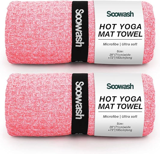 2 Pack Hot Yoga Towel Yoga Mat Towels Non Slip for Hot Yoga Stickyfiber Microfiber Quick Dry Soft Absorbent with Corner Pockets Cover Bikram Pilates Exercise Fitness 28" X 72"Pink