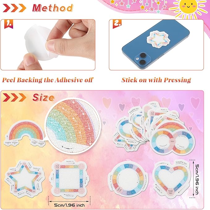 36 Pcs Anxiety Sensory Stickers Mental Health Stickers Fidget Textured Strips Toys Adhesive Tactile Calm Relief Items for Adults Desk School Counselor Classroom(Breath Style)