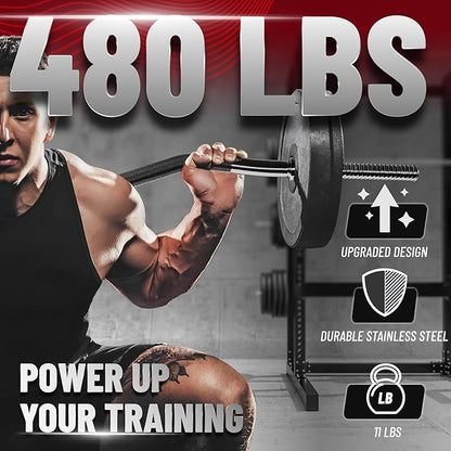 Yes4All 480LB Standard Straight Barbell 60" & EZ Curl Bar 47", Weight Bar 1" Diameter - Star Lock Collars & Rubber Ring for Deadlifts, Squats