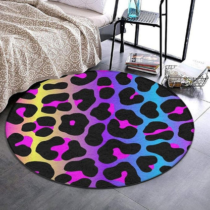 Soft Round Yoga Carpet, Large Home Decor Mat, Non-Slip Machine Washable Kitchen Office Circle Rug Compatible with Cheetah Skin Rainbow Leopard Print
