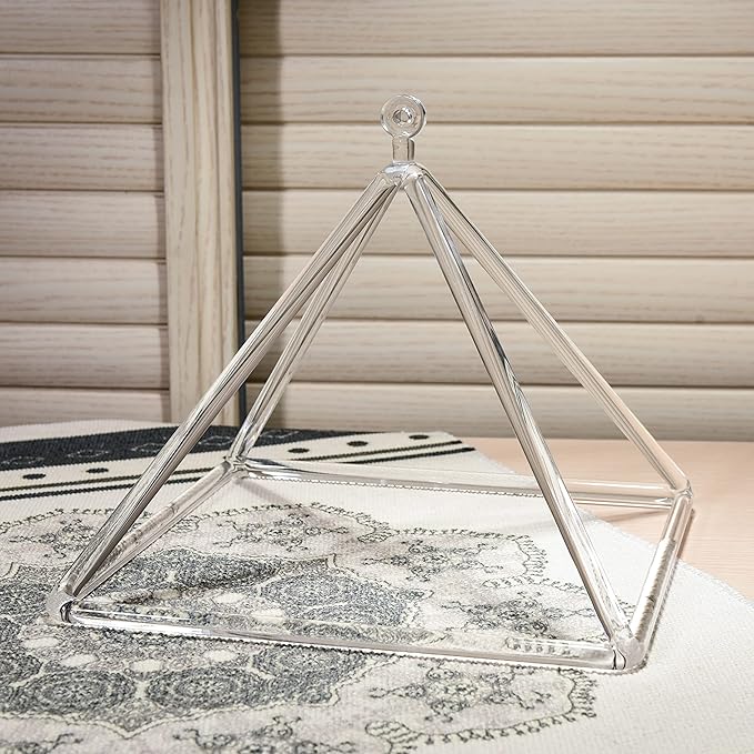 TOPFUND 16" Clear Crystal Singing Pyramid Sound Therapy Instrument with Carrying Case and Quartz Suede Mallet