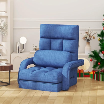 Floor Gaming Chair, 6 Adjustable Position Comfy Chair with Back Support, Ergonomic Chaise Lounge Chair, Meditation Chair with Armrest for Living Room, Bedroom, Blue