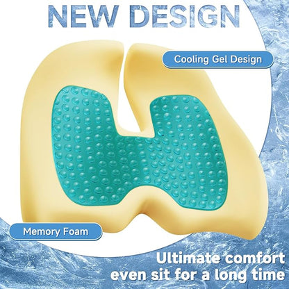 Benazcap X Large Gel Seat Cushion for Office Chair Ergonomic Cushions-Gel & Memory Foam Coccyx Butt Pillow for Sciatica & Back Pain Relief for Long Sitting for Gaming Chair and Car Seat-Black