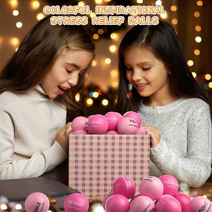Liliful 48 Pieces Motivational Stress Balls Bulk for Adults Fidget Toys End of The Year Gifts Inspirational Squeeze Balls Employee Appreciation Gift Adult Goodie Bag 2. 2 Inch(Pink)