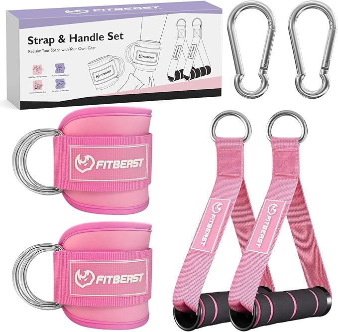FitBeast Ankle Straps for Cable Machines Women, Glute Kickback Ankle Strap Set with Gym Handles for Cables & Ankle Cable Straps for Workout - Gym Attachments for Cable Machine