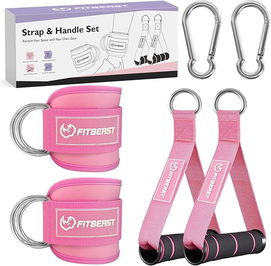 FitBeast Ankle Straps for Cable Machines Women, Glute Kickback Ankle Strap Set with Gym Handles for Cables & Ankle Cable Straps for Workout - Gym Attachments for Cable Machine