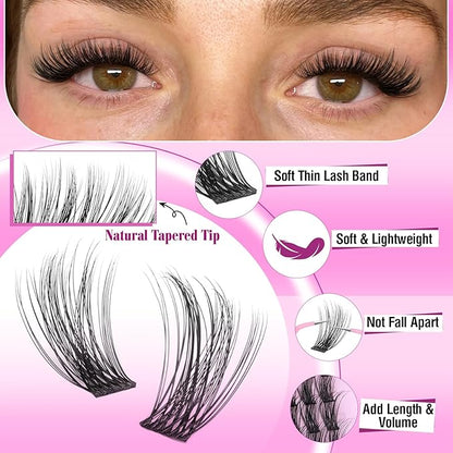 Yawamica Natural Lash Clusters DIY Cluster Eyelash Extensions 10-16mm Wispy Eyelash Clusters C Curly Individual Lashes 168 pcs Soft Cluster Lashes with Thin Lash Band DIY Lash for Self Application