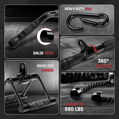 Yes4All Tricep Press Down Cable Machine Attachment Set, LAT Pulldown Attachment, Cable Machine Accessories for Home Gym