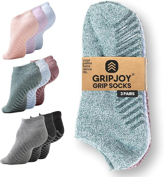 Gripjoy Grip Socks 3-Pack, Non Slip Socks for Yoga, Pilates, Barre, Dance