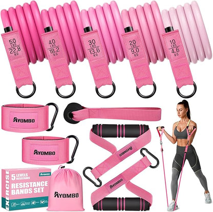 Resistance Bands, Exercise Bands with Handles for Working Out, Fitness Bands for Women, Workout Equipment Home Gym, Training Bands with Door Anchor, Ankle Straps, Shape Body, Physical Therapy