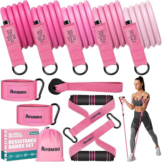 Resistance Bands, Exercise Bands with Handles for Working Out, Fitness Bands for Women, Workout Equipment Home Gym, Training Bands with Door Anchor, Ankle Straps, Shape Body, Physical Therapy