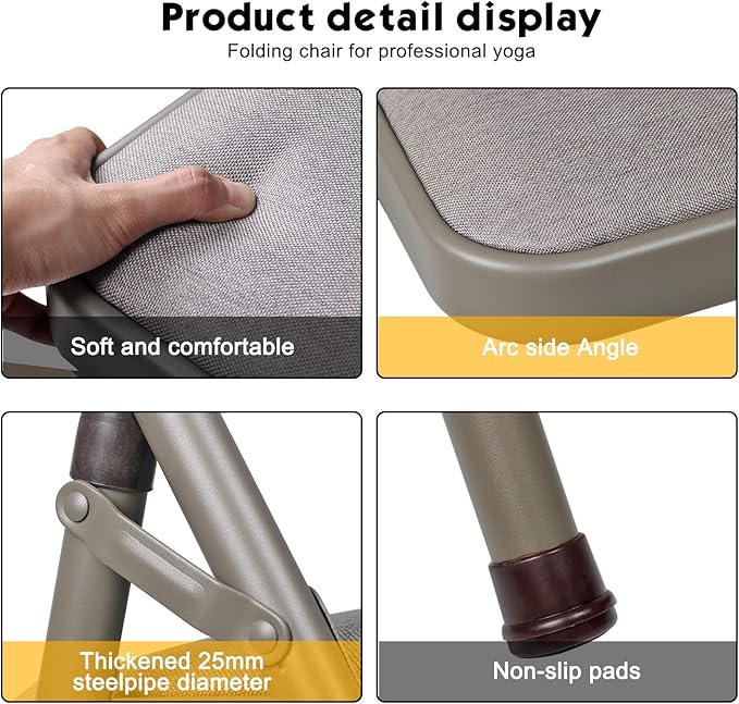 Yoga Auxiliary Chair Backless Yoga Chair Portable Folding Yoga Chair with Non-Slip Feet Covers for Flexibility and Strength Training