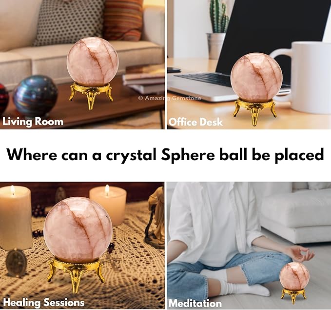 Amazing Gemstone Red Hematoid Quartz Crystal Ball with Stand - 2 Inches Crystal Sphere Meditation Balls for Witchcraft and Decorative Balls