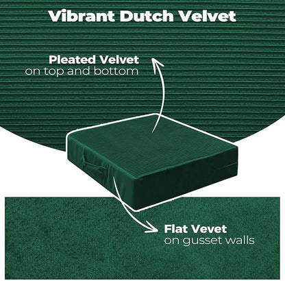 Large Floor Pillows for Adults, Thick Meditation Floor Cushions for Sitting Yoga, 22x22x5 Foam Seat Cushions Set of 2 for Furniture, Floor Pillow with Pleated Velvet Removable Cover, Green
