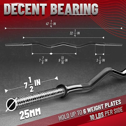Yes4All 480LB Standard Straight Barbell 60" & EZ Curl Bar 47", Weight Bar 1" Diameter - Star Lock Collars & Rubber Ring for Deadlifts, Squats