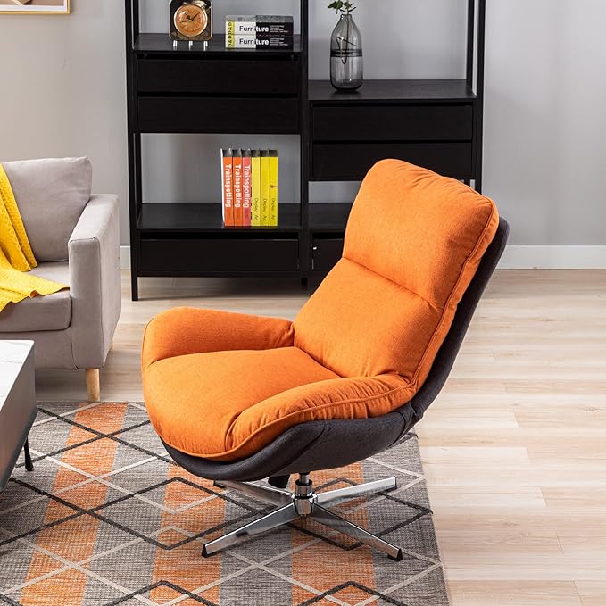 DUOMAY Swivel Lounge Chair Modern Linen Soft Accent Chair with Chrome Base, 34" Wide Relax Glider Rocker Chair for Living Room Bedroom Reading Room Office, Orange