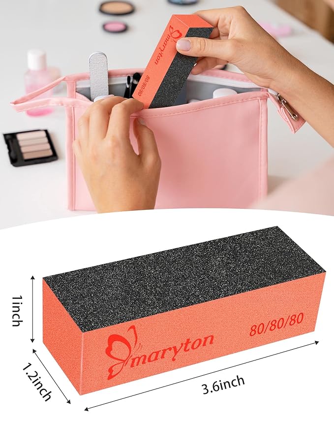 Maryton Nail Sanding Blocks, 80/80 Grit Nail Buffer Files for Acrylic Nails Kit Manicure Tool 10 PCS (Black Orange)